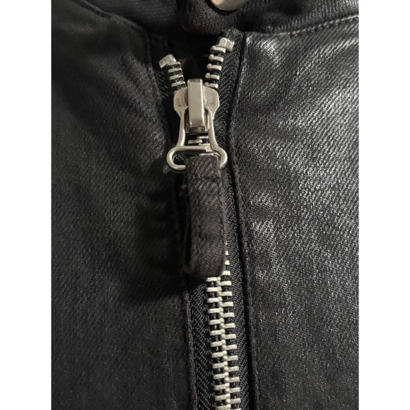 Armani Exchange Black Moto Leather Jacket Zip Front Snap Collar Ribbed Shoulders - Picture 3 of 9